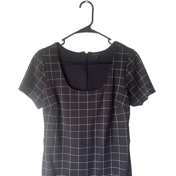 Ann‎ Taylor Size 4 Navy Blue Plaid Office Career Shealth Above Knee Dress - Picture 3 of 10